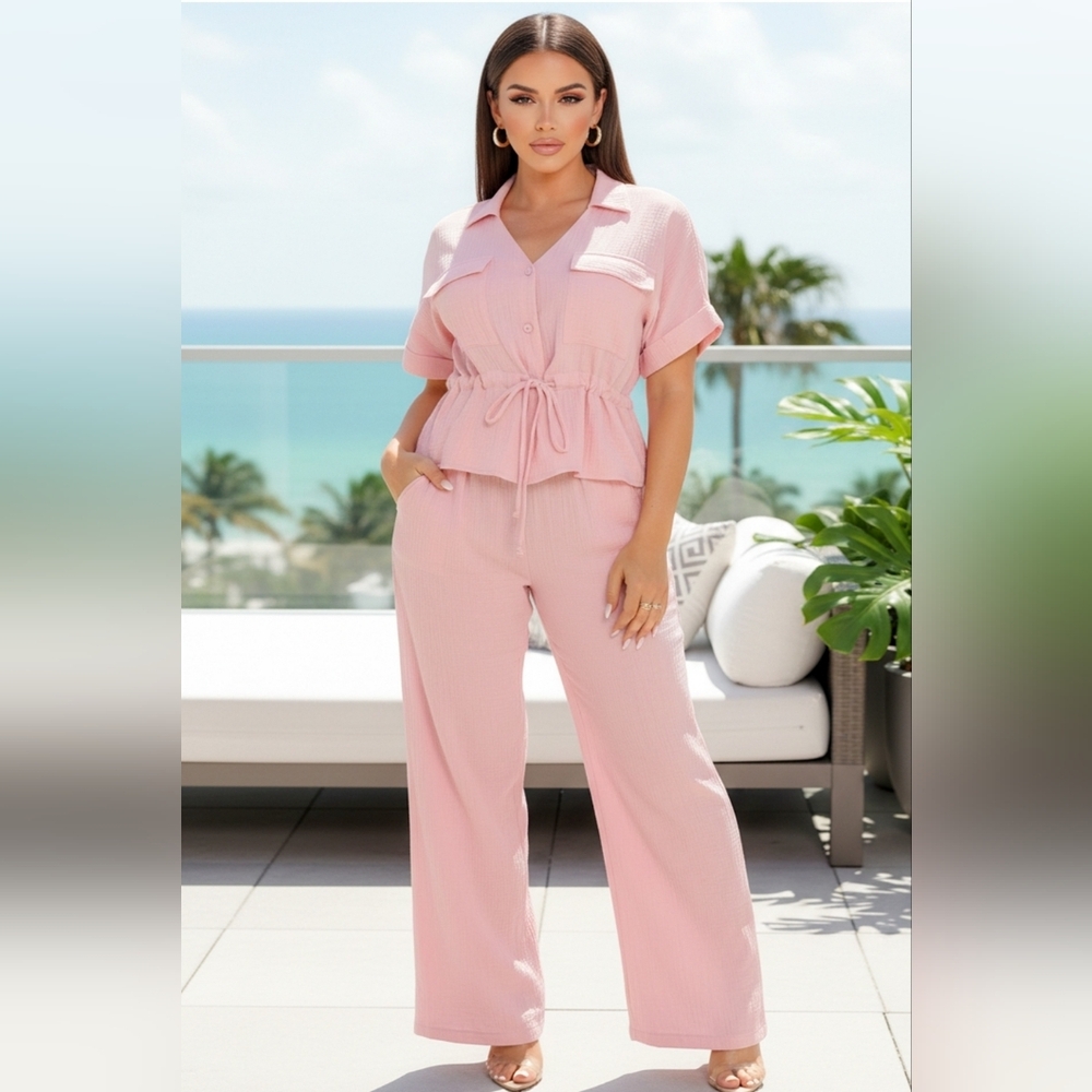 Solage Two-piece Pant Set-Pink